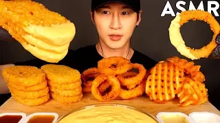 ASMR CHEESY HASH BROWNS, ONION RINGS & WAFFLE FRIES MUKBANG (No Talking) EATING SOUNDS