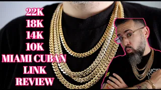 10k, 14k, 18k, 22k Gold Miami Cuban Link Color Comparison