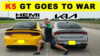 Kia K5 GT against Dodge Charger 5.7 Hemi, the results are interesting. Drag and Roll Race!