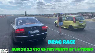 Audi S8 5.2 v10 vs Fiat Punto GT 1.4 Turbo drag race 1/4 mile 🚦🚗 - 4K UHD