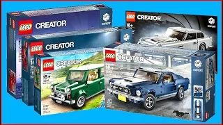 COMPILATION LEGO Creator Vehicles Ford Mustang, Volkswagen T1, MINI Cooper, Ferrari F40 - UNBOXING