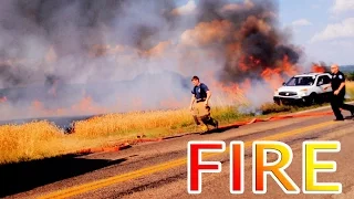 HUGE Fire - Broken Car Catches Wheat Field on Fire