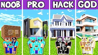 Minecraft Battle : Family Dream House Build Challenge - Noob Vs Pro Vs Hacker Vs God