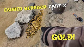 Eroded bedrock leaves behind gold! Part 2, SoCal prospecting #gold