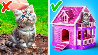 Construí una habitación en miniatura para mi gatito 😻🏠 *Los mejores trucos para dueños de mascotas*