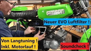 Soundcheck / Einbau ! Neuer S51 Simson Langtuning Evo Luftfilter mit Schnellwechselsystem !