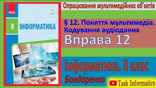 Вправа 12. Поняття мультимедіа. Кодування аудіоданих | 8 клас | Бондаренко