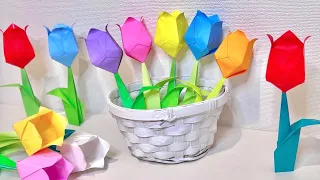 【折り紙】チューリップの折り方 Origami How to make Tulip DIY Paper craft 花 難しい 可愛い