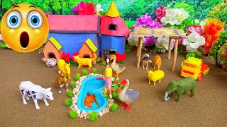 DIY mini farm Diorama with house for cow,pig|Mini Hand pump supply Water pool for animals🐵🐔🐶🐷#11