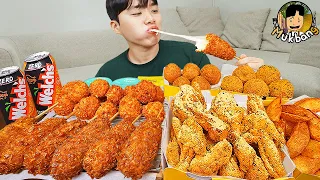 ASMR MUKBANG | Crispy Fried Chicken, fire noodles, cheese ball recipe ! eating