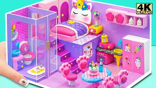 DIY Miniature House 🦄 Make Purple House for Cute Unicorn has Bedroom, Bathroom, Kitchen from Clay