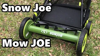 Sun Joe Reel Mower with Grass Catcher (SNOW JOE MOW JOE)  First Time Demo & Review on Grass