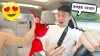 REMOVING ALL MY CLOTHES WHILE MY BOYFRIEND DRIVES!! *HILARIOUS*