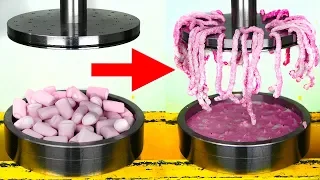 PRESSING MARSHMALLOW THROUGH HOLES WITH HYDRAULIC PRESS