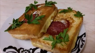 ЗАВТРАК Быстрый и вкусный рецепт Горячие бутерброды с яйцом,сыром и колбасой