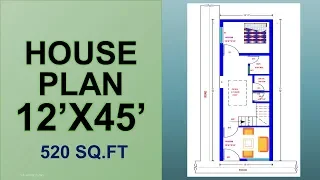 HOUSE PLAN 12' X 45' / 540 SQ.FT / 60 SQ.YDS / 50 SQ.M / HOME DESIGN