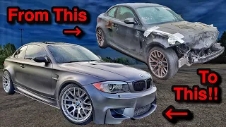 Rebuilding A Wrecked Salvage Auction 2011 BMW 1M in 13 MINUTES! (EXTREMELY SATISFYING)