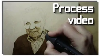 Drawing on wood: realistic portrait of an old man - pyrography process video