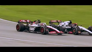 Nyck de Vries pushes Kevin Magnussen off the track at the Austrian Grand Prix