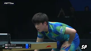 Tomokazu Harimoto proves his great skill and defeats An Jaehyun in the GOA 2023 WTT Star Contender