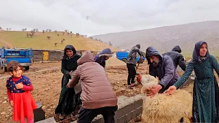 Village life in Iran.  Daily life of rural men and women in crowded families  #rainyday