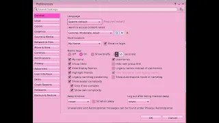 SECOND LIFE PREFERENCE SETTINGS