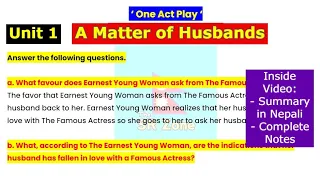 A Matter of Husbands Exercise | Summary in Nepali | Class 12 English