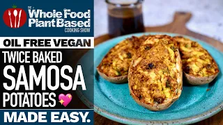 TWICE BAKED SAMOSA POTATOES 🥔 Crispy, crunchy, tasty and oil-free vegan!