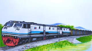 Kereta Api Indonesia, Kereta Api Batu bara,cara Menggambar Kereta Api, Babaranjang 3 lokomotif CC204