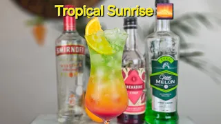 Tropical Sunrise Cocktail #tropical #sunrise #cocktail #recipe #fyp #drink #summerdrink #easydrink