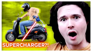 HOW IS THIS EVEN POSSIBLE??? Leaf blower supercharger on a Colman Moped