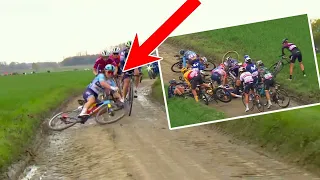 'MASSIVE CRASH' AS ELISA LONGO BORGHINI WIPES OUT RIVALS ON MUDDY COBBLES