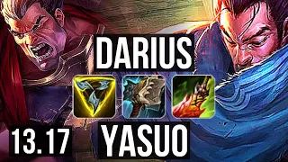 DARIUS vs YASUO (TOP) | 9 solo kills, 600+ games, 900K mastery | EUW Master | 13.17