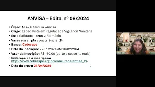 Análise do Edital ANVISA  -  Área 2 - Farmácia