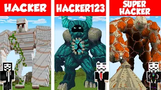 Minecraft HACKER vs HACKER vs HACKER: GOLEM HOUSE BUILD CHALLENGE in Minecraft / Animation