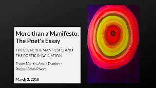 More Than a Manifesto: The Poet's Essay: Tracie Morris, Anais Duplan, Raquel Salas Rivera