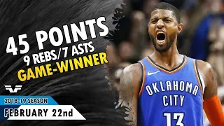 Paul George - 2019.02.22 - Thunder vs Jazz - 45 Pts, 9 Rebs, 7 Asts, GAME-WINNER!