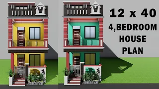 12*40 4 BHK हाउस  प्लान 2 Storey Building | Excellent for Tenants and Families Low cost home Design