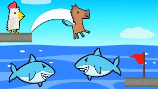 Dodge The SHARKS To Reach The GOAL! (Ultimate Chicken Horse)