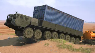 Spintires Mudrunner - Maz E7922 16x16 Military Truck Offroad Crossing The Desert Transport Container