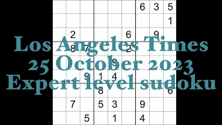 Sudoku solution – Los Angeles Times 25 October 2023 Expert level