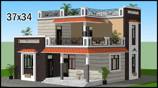 37x34 5 Room 3D House Plan | Modern Villa Design | Gopal Architecture |Whatsapp/Call +91-7078269797