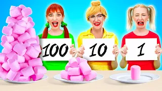 ЧЕЛЛЕНДЖ: 100 СЛОЕВ || Едим огромные vs крошечные продукты 24 часа от 123 GO! CHALLENGE