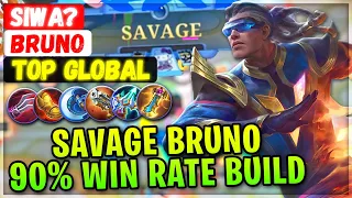 SAVAGE Bruno 90% Win Rate Build [ Top Global Bruno ] SIWA? - Mobile Legends Gameplay Emblem & Build