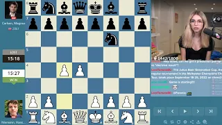 MAGNUS CARLSEN RESIGNS IN 2 MOVES VS HANS NIEMANN - Anna Cramling's Reaction