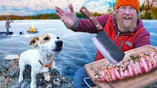 First Winter Catch & Cook | With My Puppy & Special Guest @JosephFowlerMaker -  Trout Ice Fishing