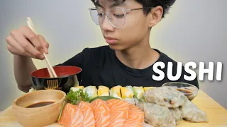 SUSHI *Mango Avocado Roll, Salmon Sashimi with Gyoza and Miso Soup | N.E Let' Eat