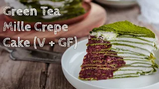 GREEN TEA MILLE CREPE CAKE W/ RED BEAN PASTE!! | VEGAN + GLUTEN-FREE (MY BIRTHDAY!!)