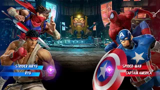 Spiderman & Captain America VS Strider Hiryu & Ryu (Hardest AI) - Marvel vs Capcom: Who is The Best