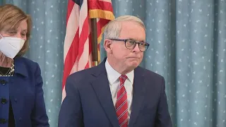 DeWine speaks during a visit with Ohio National Guard members who are assisting state hospitals